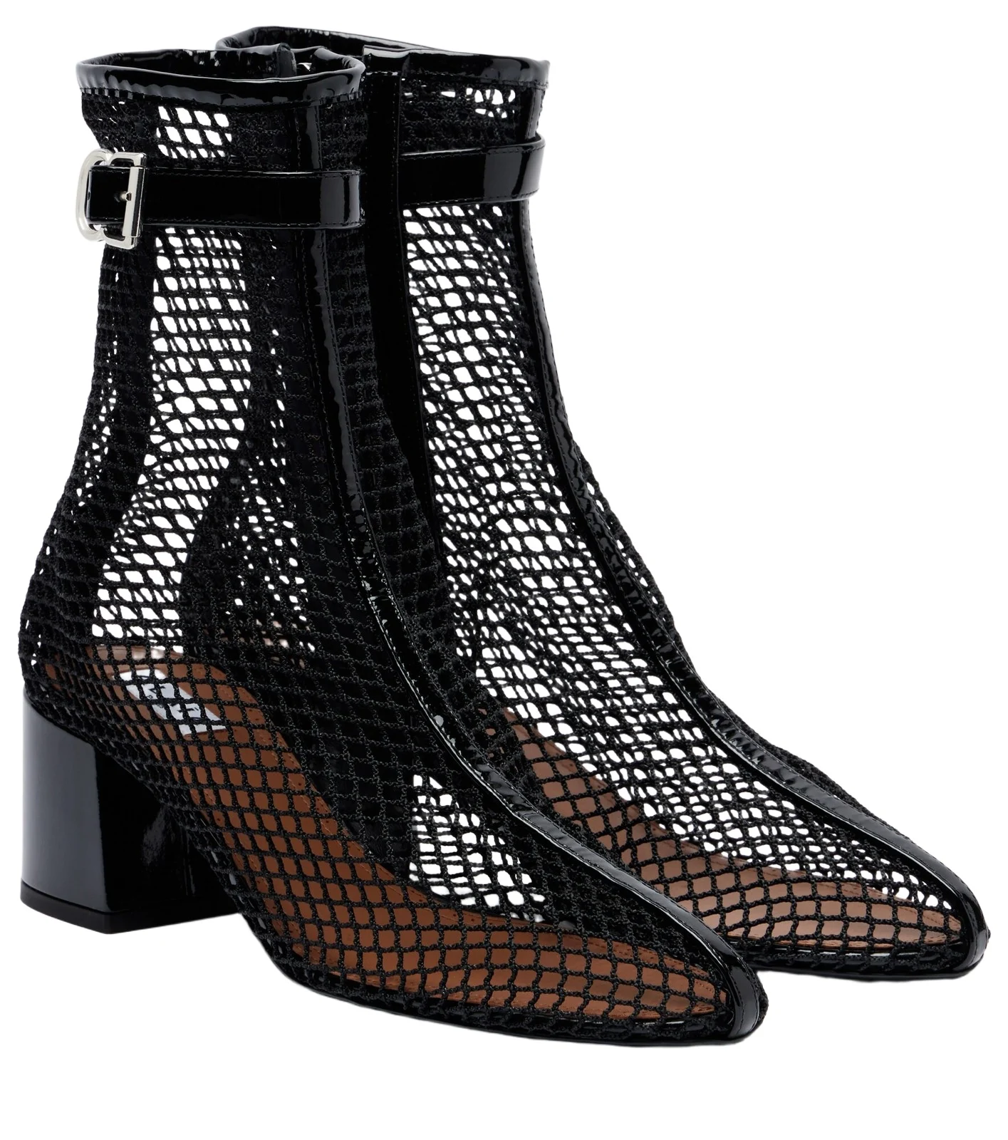 ALAÏA ALAÏA Fishnet patent leather-trimmed ankle boots