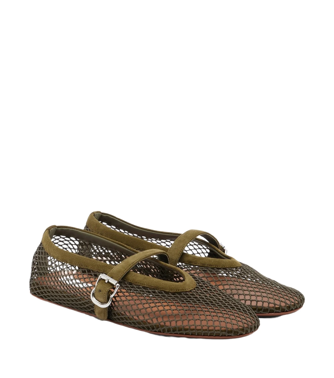 Alaïa Suede-trimmed fishnet ballet flats