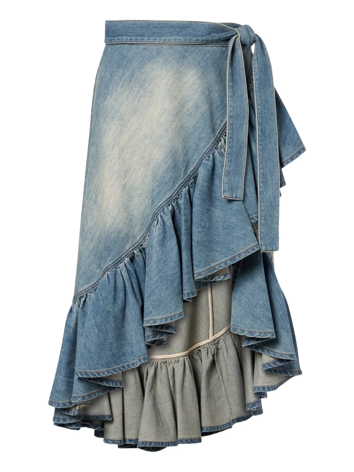 Alaïa Ruffled denim wrap skirt Alaïa Ruffled denim wrap skirt