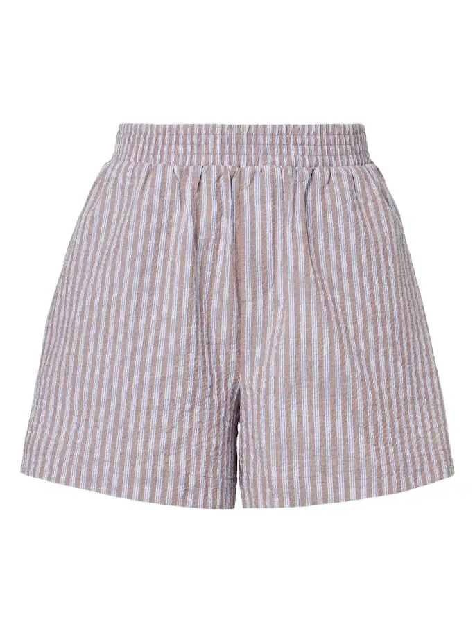 Varley Darina seersucker striped cotton shorts