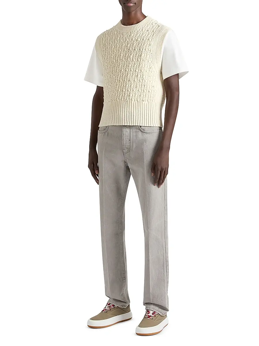 Givenchy Men's Sleeveless Sweater in Wool with Pearl Embroidery - Dove White | Thumbnail 2
