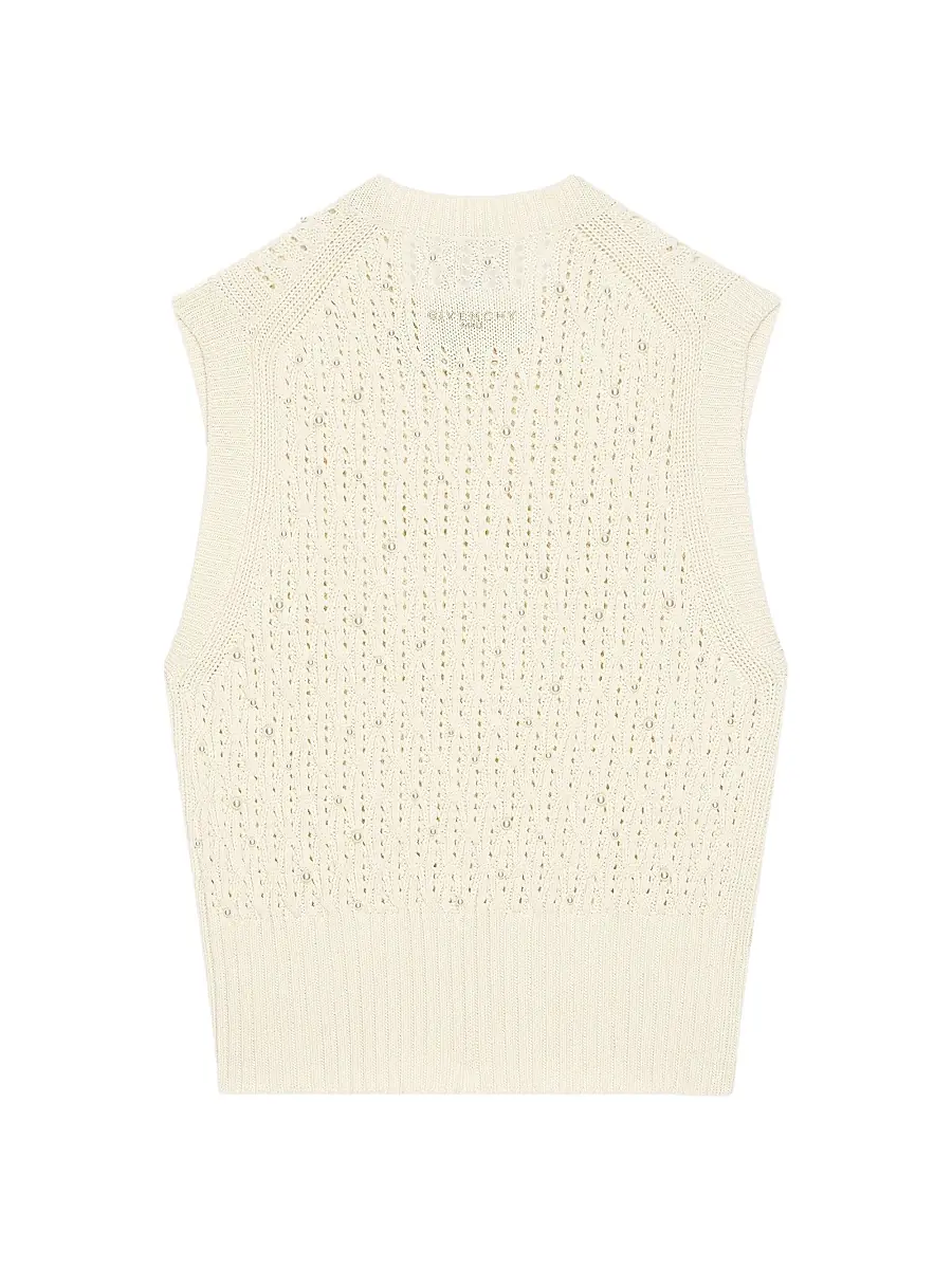 Givenchy Men's Sleeveless Sweater in Wool with Pearl Embroidery - Dove White | Thumbnail 3