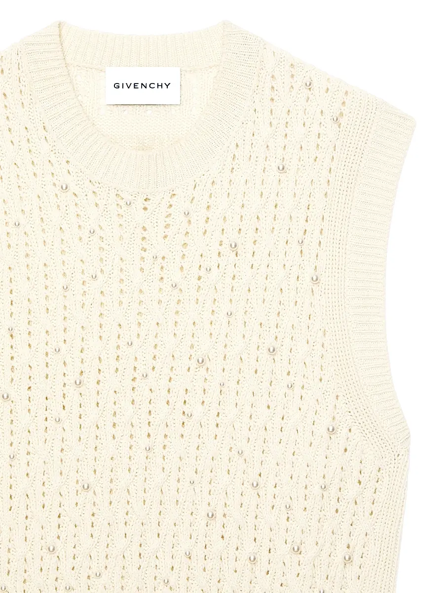 Givenchy Men's Sleeveless Sweater in Wool with Pearl Embroidery - Dove White | Thumbnail 4