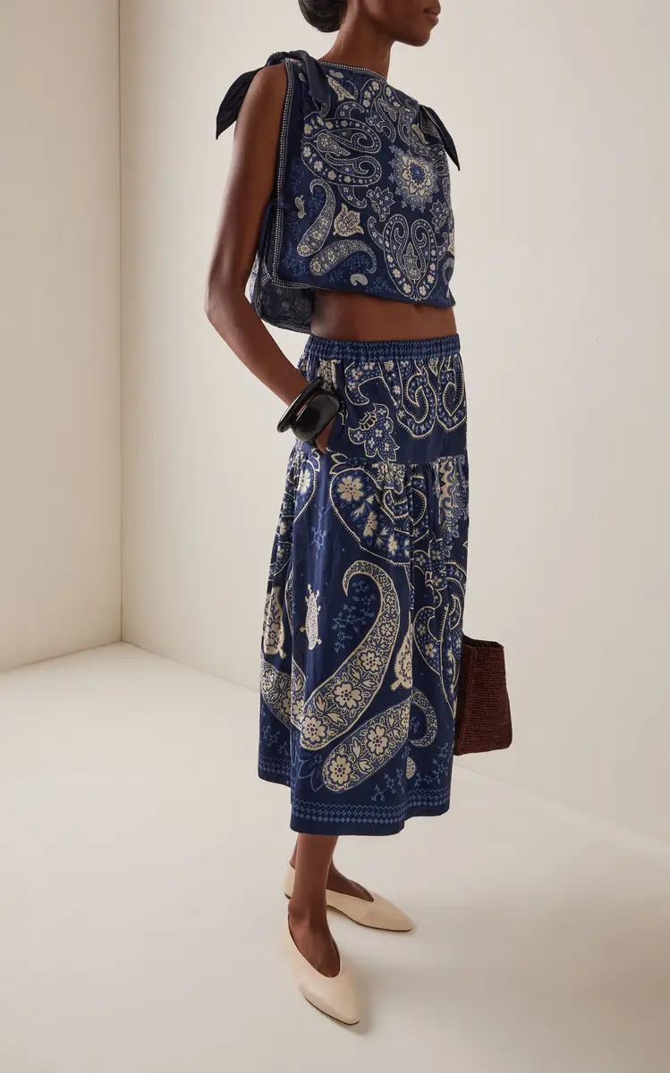 Sea Emelina Printed Linen-Cotton Midi Skirt | Thumbnail 2 Sea Emelina Printed Linen-Cotton Midi Skirt | Thumbnail 2