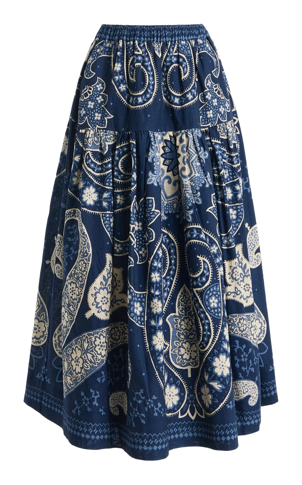 Emelina Printed Linen-Cotton Midi Skirt Emelina Printed Linen-Cotton Midi Skirt