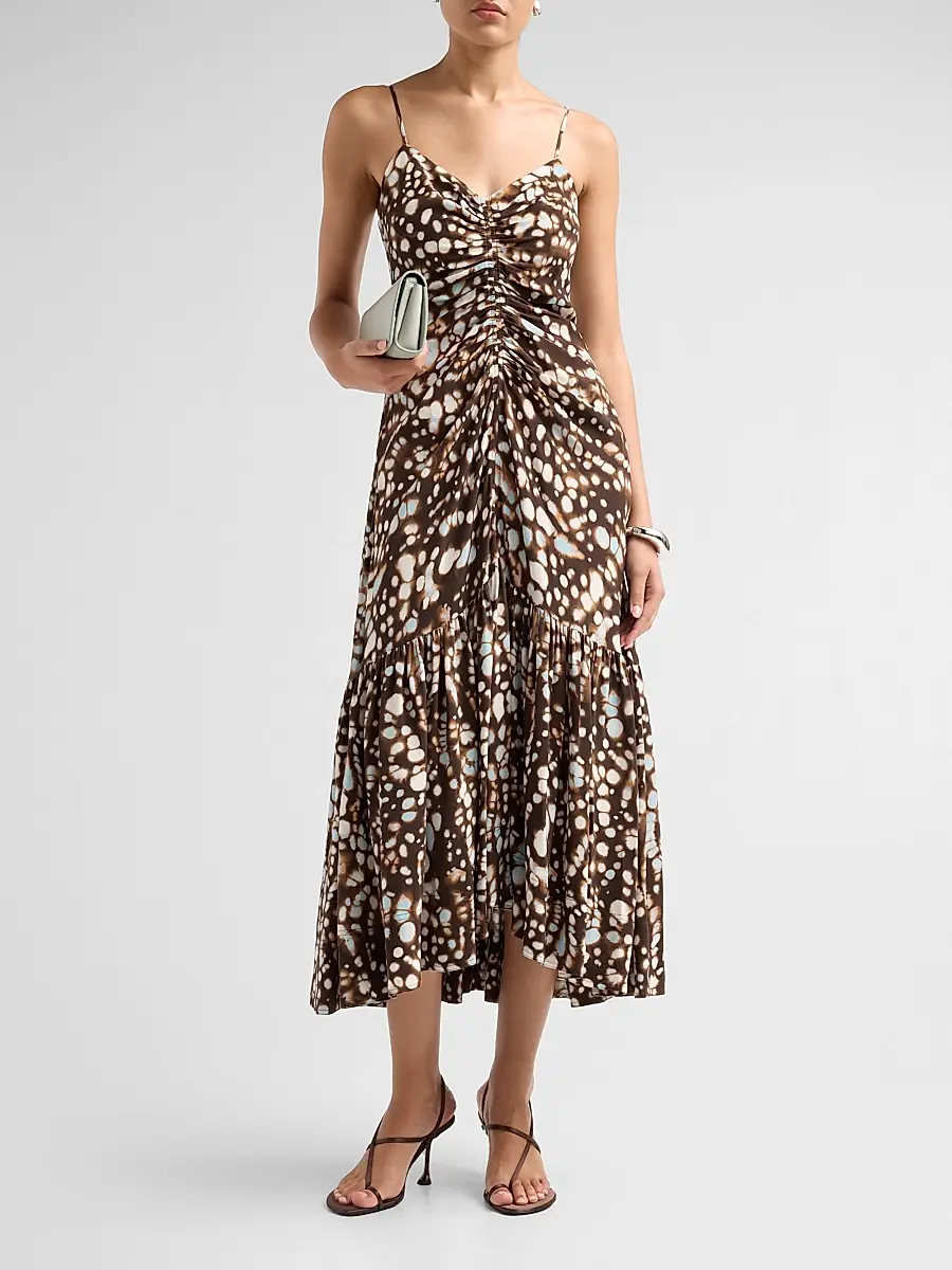 A.L.C. A. L.C. Women's Lindsey Gathered Speckled Midi Dress | Thumbnail 2 A.L.C. A. L.C. Women's Lindsey Gathered Speckled Midi Dress | Thumbnail 2