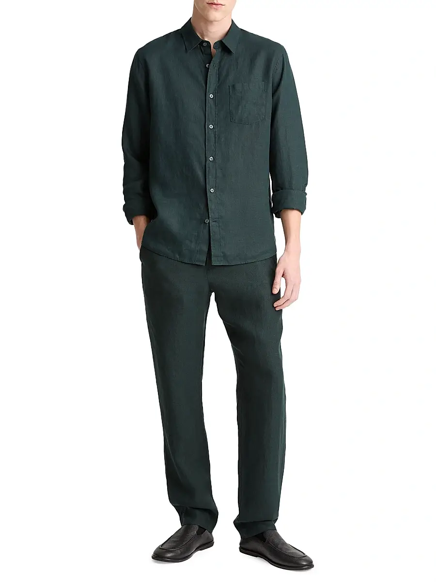 Vince Men's Linen Long-Sleeve Button-Up Shirt | Thumbnail 2 Vince Men's Linen Long-Sleeve Button-Up Shirt | Thumbnail 2