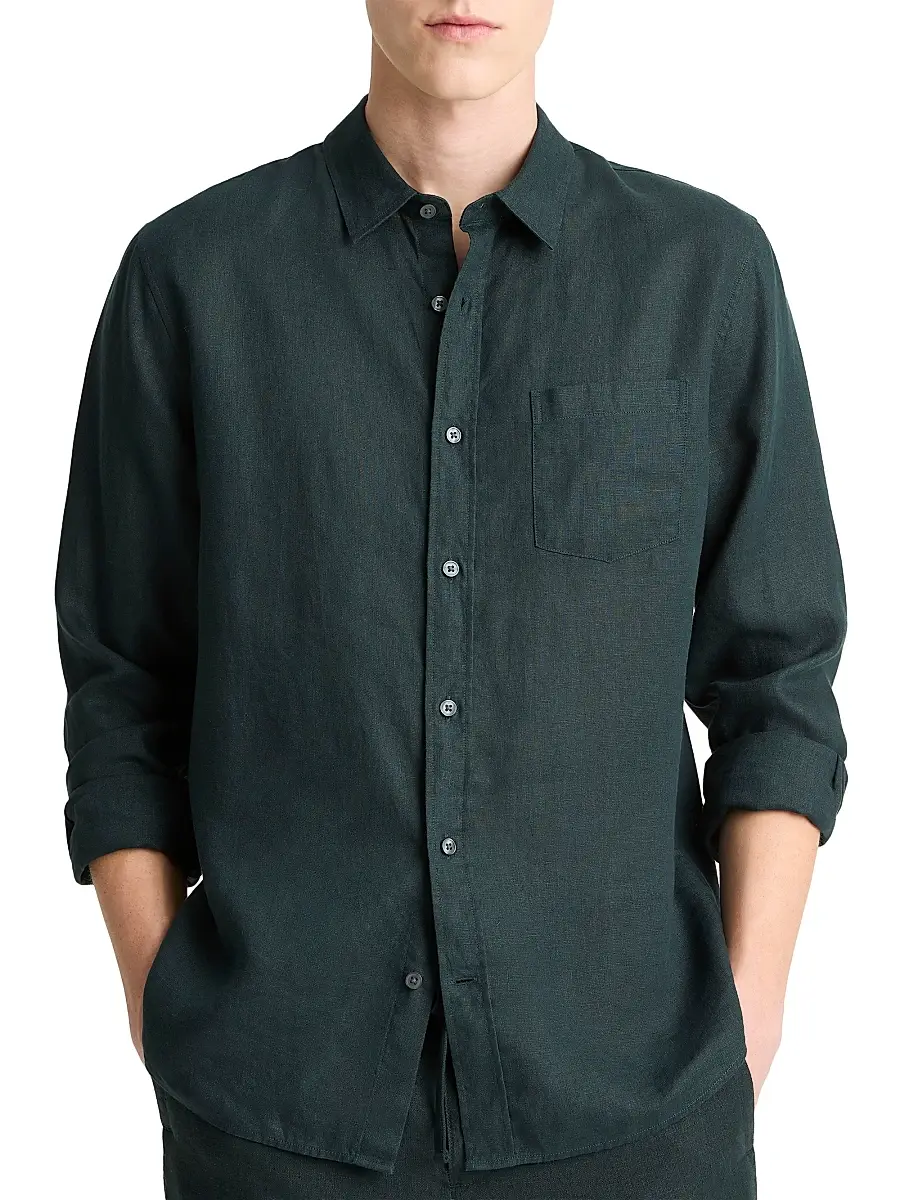 Vince Men's Linen Long-Sleeve Button-Up Shirt | Thumbnail 3 Vince Men's Linen Long-Sleeve Button-Up Shirt | Thumbnail 3