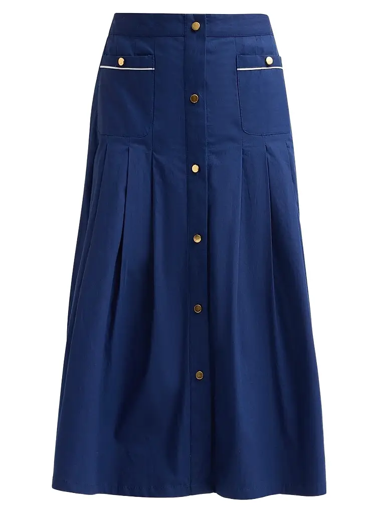 SEROYA Women's Yumi Pleated A-Line Midi Skirt - Admiral Blue | Image 1 SEROYA Women's Yumi Pleated A-Line Midi Skirt - Admiral Blue | Image 1