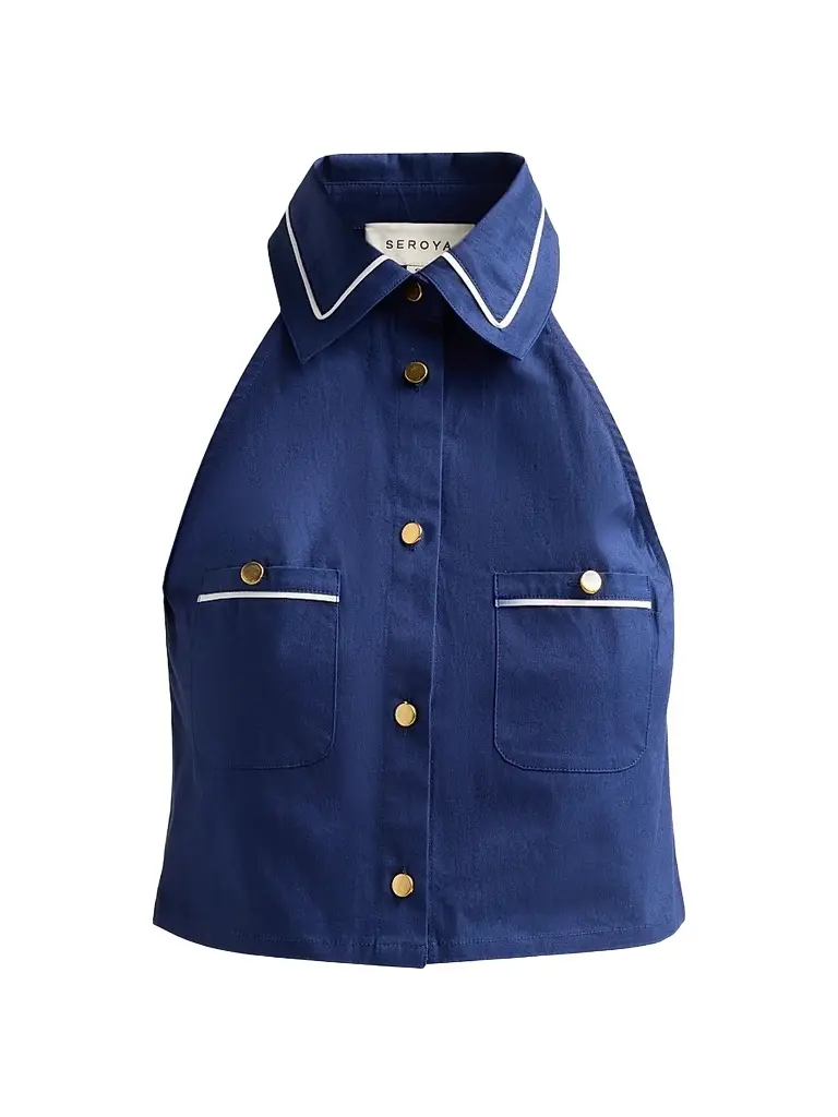 SEROYA Women's Yumi Halterneck Top - Admiral Blue | Image 1 SEROYA Women's Yumi Halterneck Top - Admiral Blue | Image 1