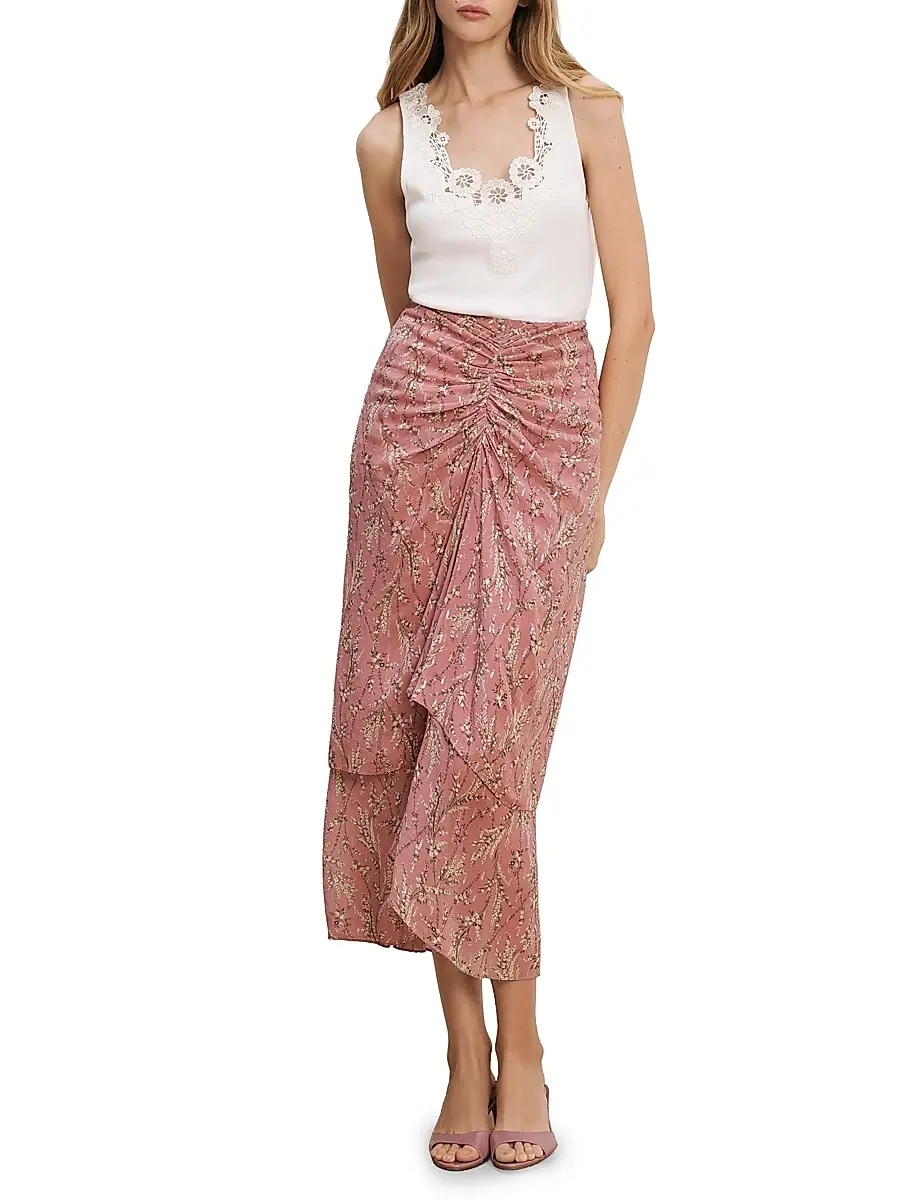 Veronica Beard Women's Sira Floral Ruched Midi Skirt | Thumbnail 2