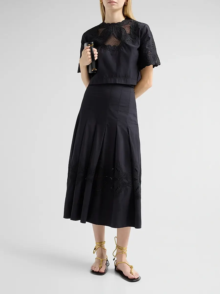 Veronica Beard Women's Fynnley Cotton Pleated Midi Skirt | Thumbnail 2 Veronica Beard Women's Fynnley Cotton Pleated Midi Skirt | Thumbnail 2