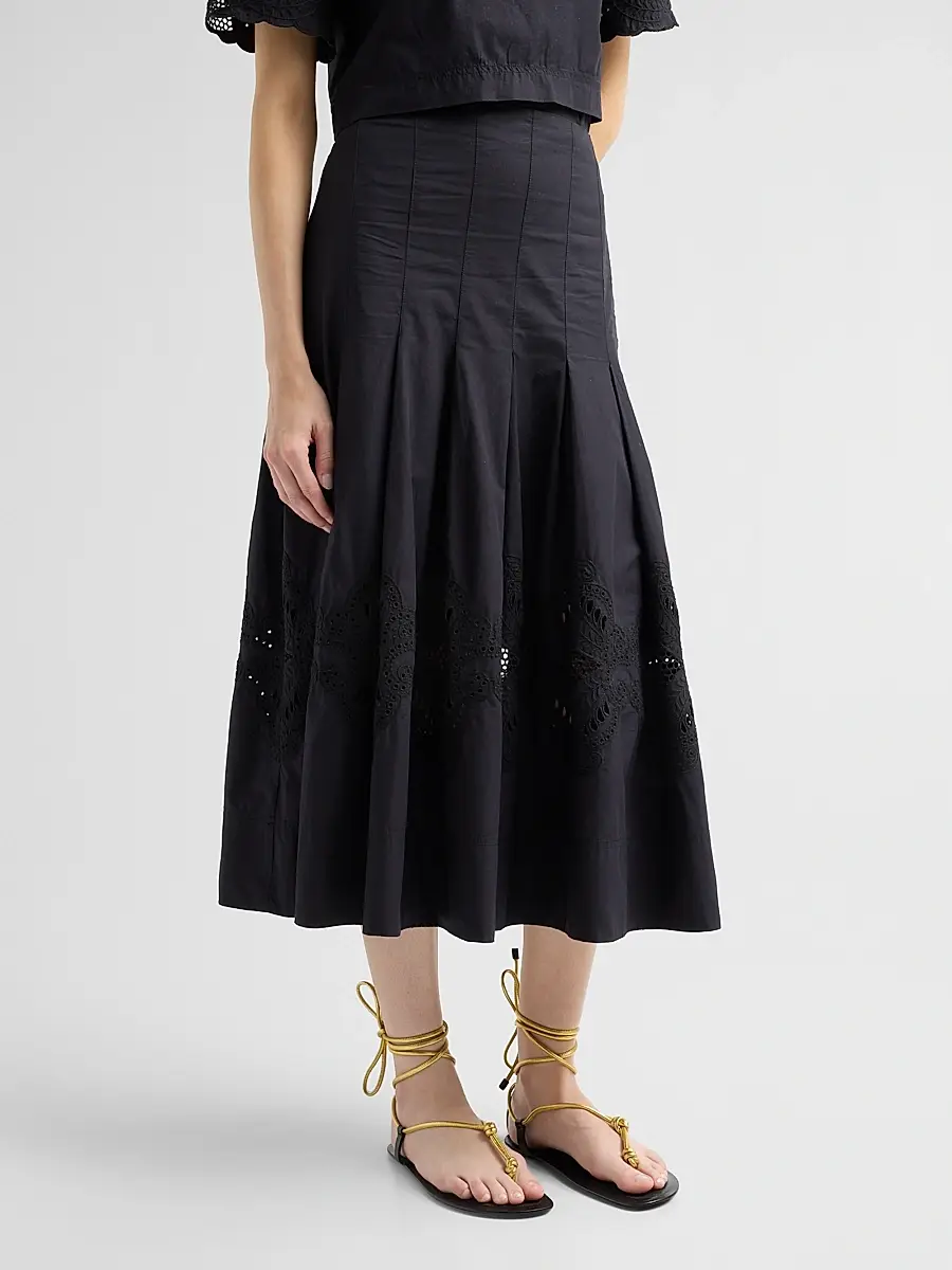 Veronica Beard Women's Fynnley Cotton Pleated Midi Skirt | Thumbnail 4 Veronica Beard Women's Fynnley Cotton Pleated Midi Skirt | Thumbnail 4
