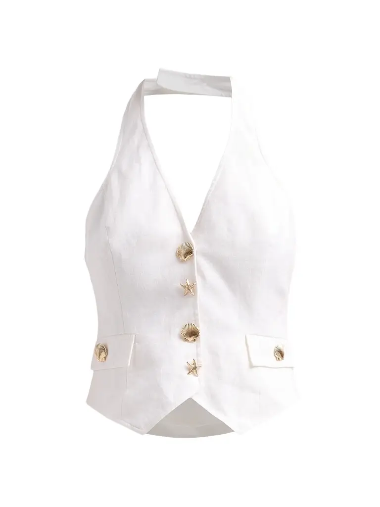 Cara Cara Women's Prescott Halterneck Linen Top - White | Image 1 Cara Cara Women's Prescott Halterneck Linen Top - White | Image 1