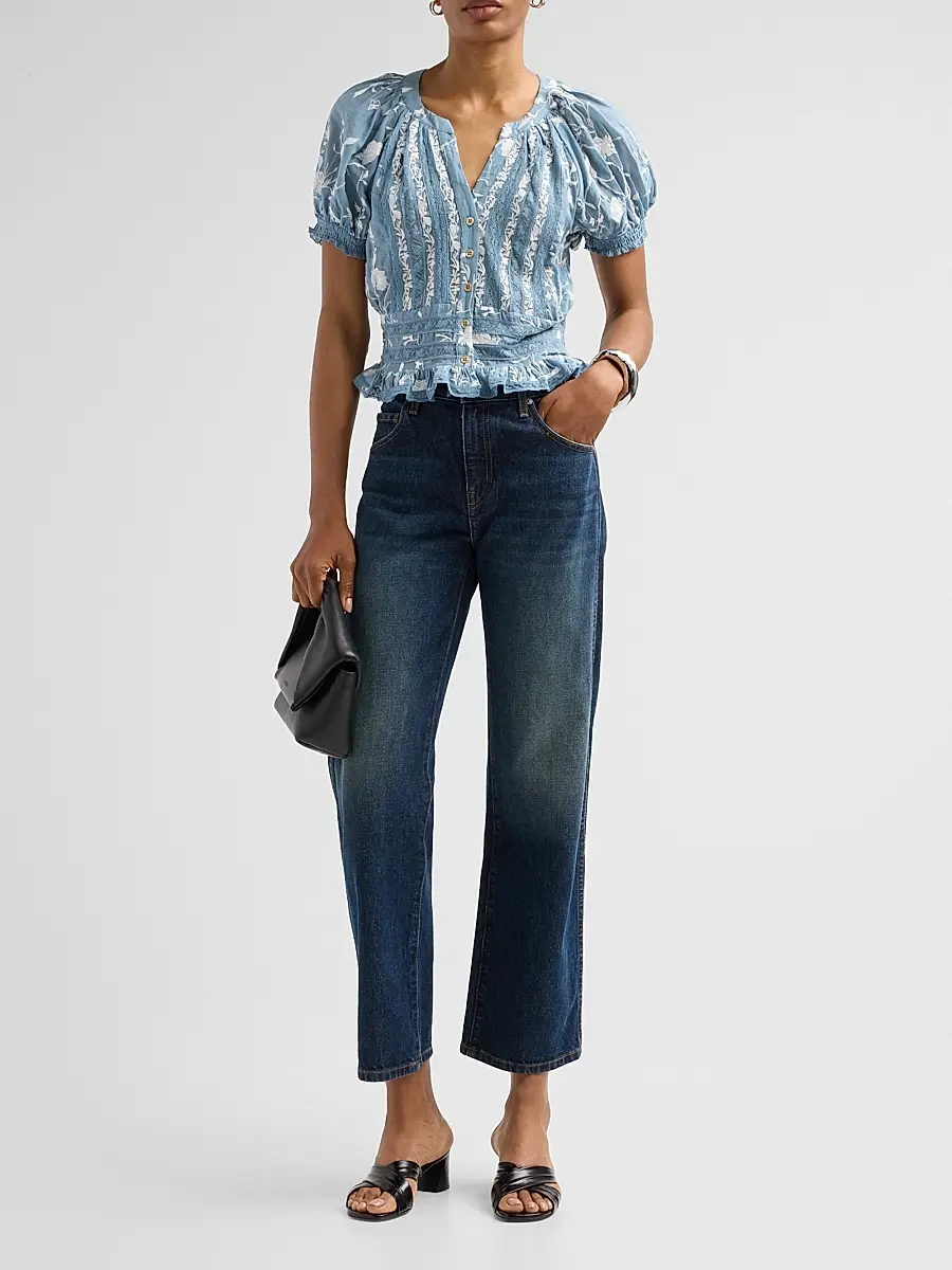 Alice + Olivia Women's Kathryn Lace-Trim Embroidered Blouse | Thumbnail 2 Alice + Olivia Women's Kathryn Lace-Trim Embroidered Blouse | Thumbnail 2