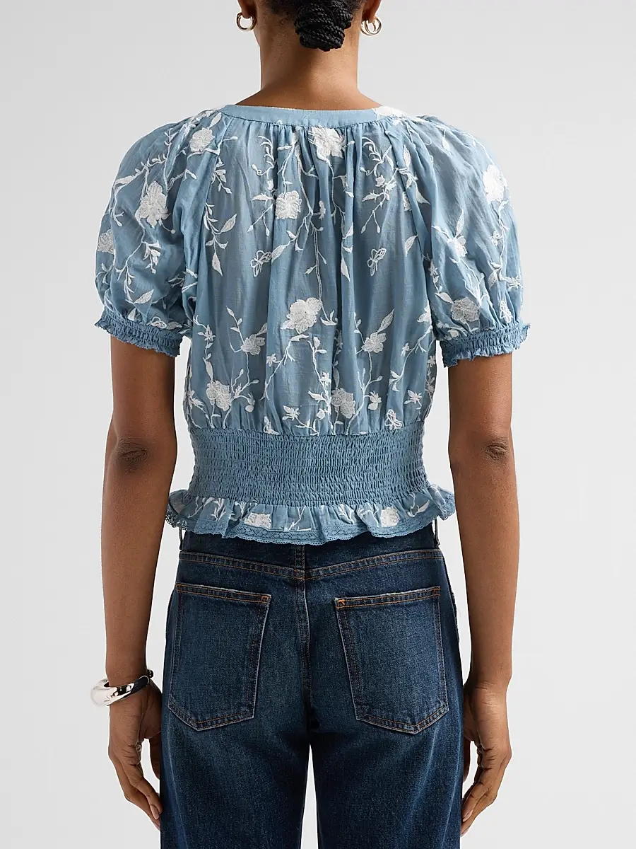 Alice + Olivia Women's Kathryn Lace-Trim Embroidered Blouse | Thumbnail 3 Alice + Olivia Women's Kathryn Lace-Trim Embroidered Blouse | Thumbnail 3