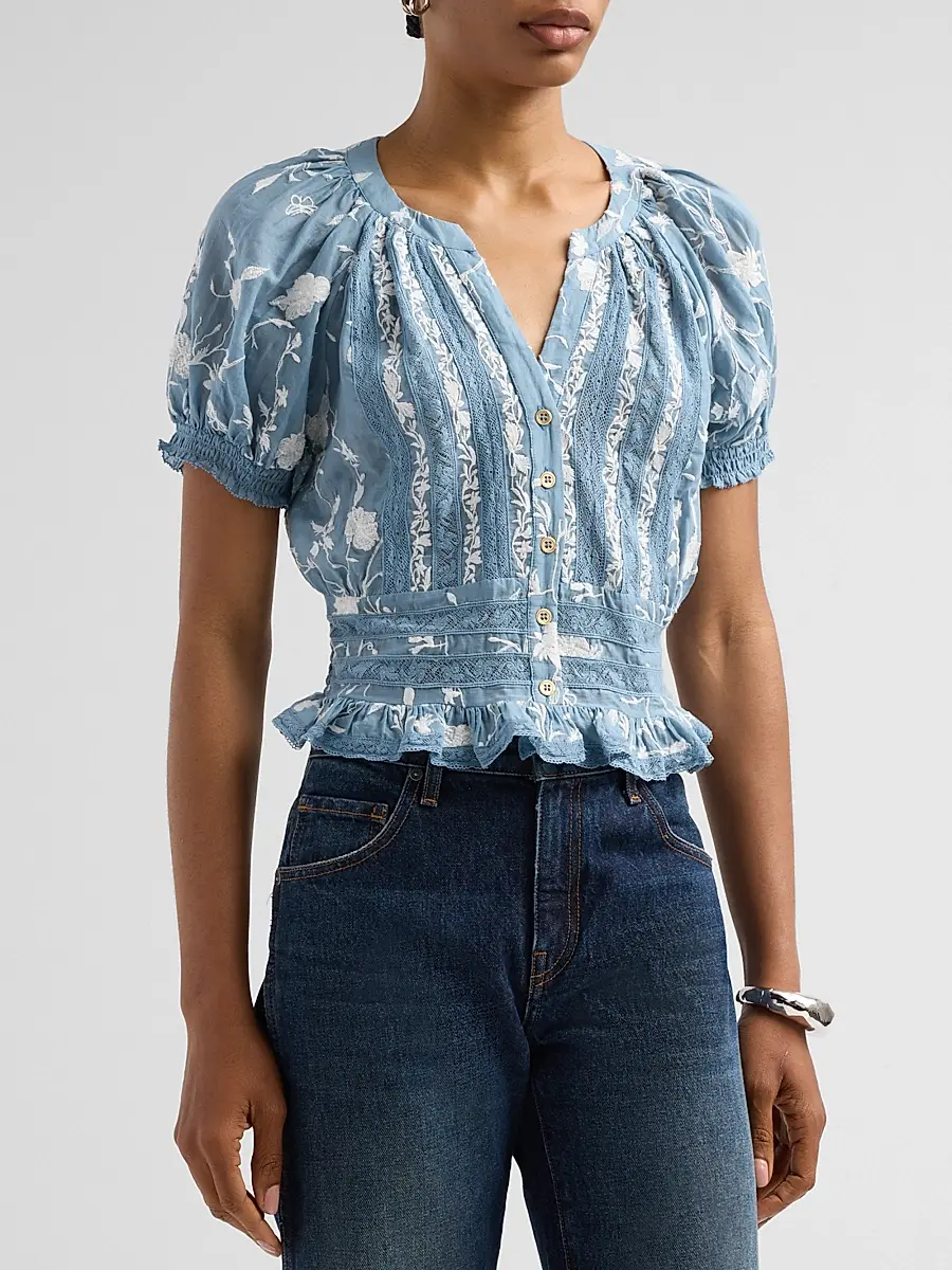 Alice + Olivia Women's Kathryn Lace-Trim Embroidered Blouse | Thumbnail 4 Alice + Olivia Women's Kathryn Lace-Trim Embroidered Blouse | Thumbnail 4