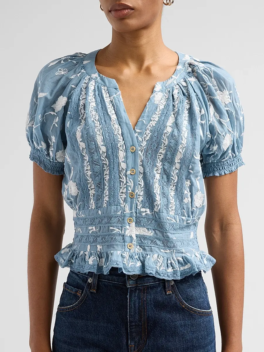 Alice + Olivia Women's Kathryn Lace-Trim Embroidered Blouse | Thumbnail 5 Alice + Olivia Women's Kathryn Lace-Trim Embroidered Blouse | Thumbnail 5