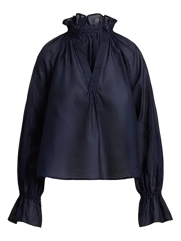 Women's Cotton-Silk Organdy Ruffle Blouse