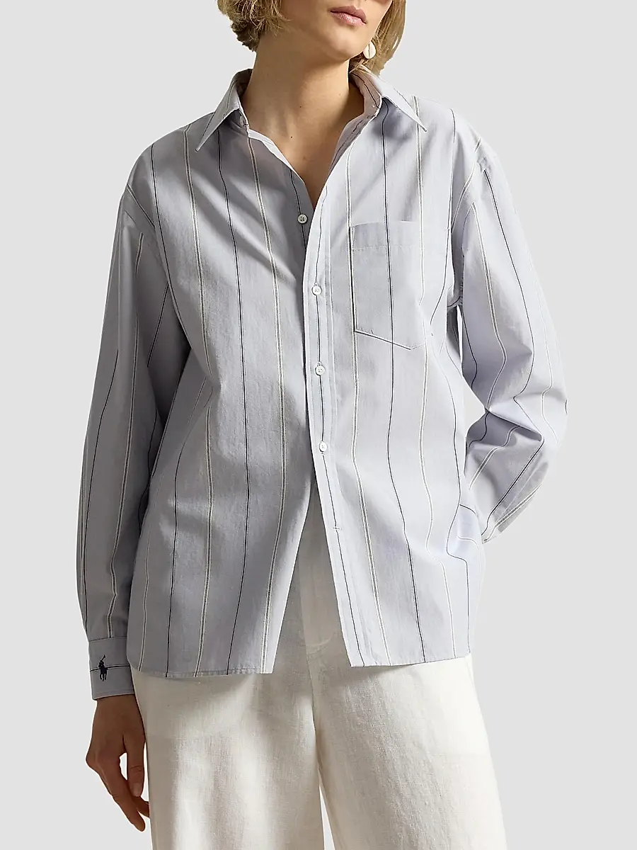 Polo Ralph Lauren Women's Oversized Stripe Cotton Button-Front Shirt | Thumbnail 4 Polo Ralph Lauren Women's Oversized Stripe Cotton Button-Front Shirt | Thumbnail 4