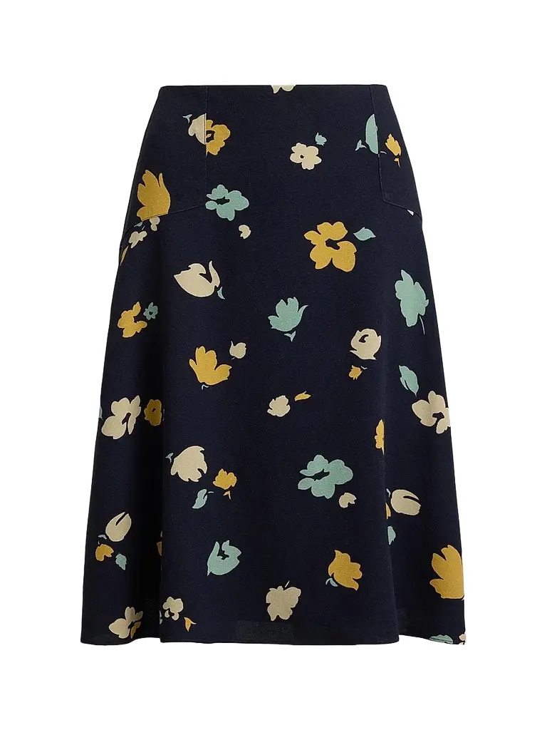 Polo Ralph Lauren Women's Floral Crepe Knee-Length Skirt - Tulip Navy Yellow | Image 1 Polo Ralph Lauren Women's Floral Crepe Knee-Length Skirt - Tulip Navy Yellow | Image 1