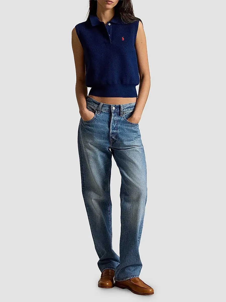 Polo Ralph Lauren Women's Sleeveless Cotton Crop Polo Top | Thumbnail 2 Polo Ralph Lauren Women's Sleeveless Cotton Crop Polo Top | Thumbnail 2