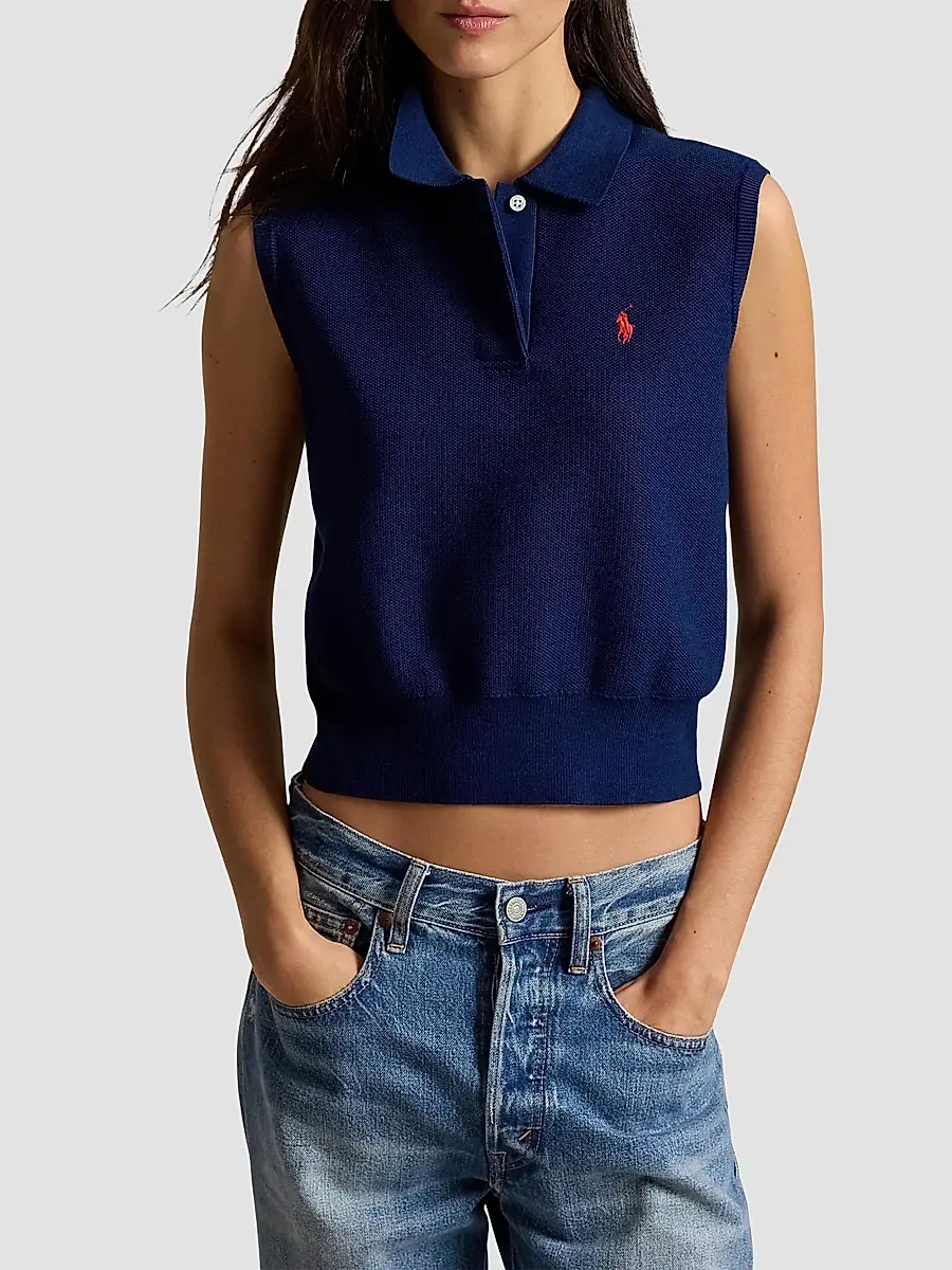 Polo Ralph Lauren Women's Sleeveless Cotton Crop Polo Top | Thumbnail 4 Polo Ralph Lauren Women's Sleeveless Cotton Crop Polo Top | Thumbnail 4