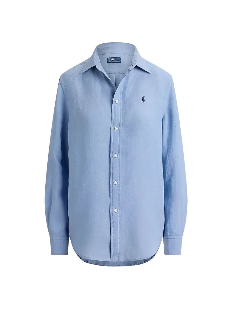 Polo Ralph Lauren Women's Linen Classic-Fit Button-Front Shirt - Summer Blue | Image 1 Polo Ralph Lauren Women's Linen Classic-Fit Button-Front Shirt - Summer Blue | Image 1