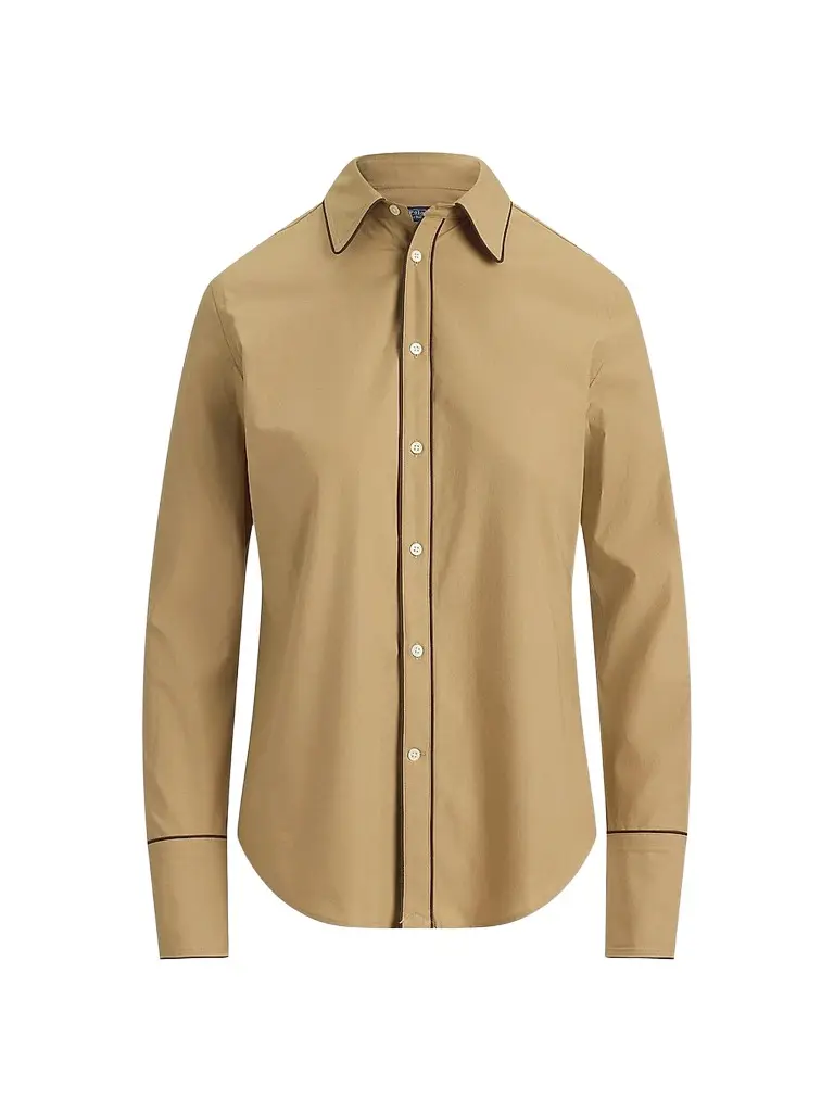 Polo Ralph Lauren Women's Slim-Fit Stretch Cotton Button-Front Shirt - Cafe Tan - Size 8 | Image 1 Polo Ralph Lauren Women's Slim-Fit Stretch Cotton Button-Front Shirt - Cafe Tan - Size 8 | Image 1
