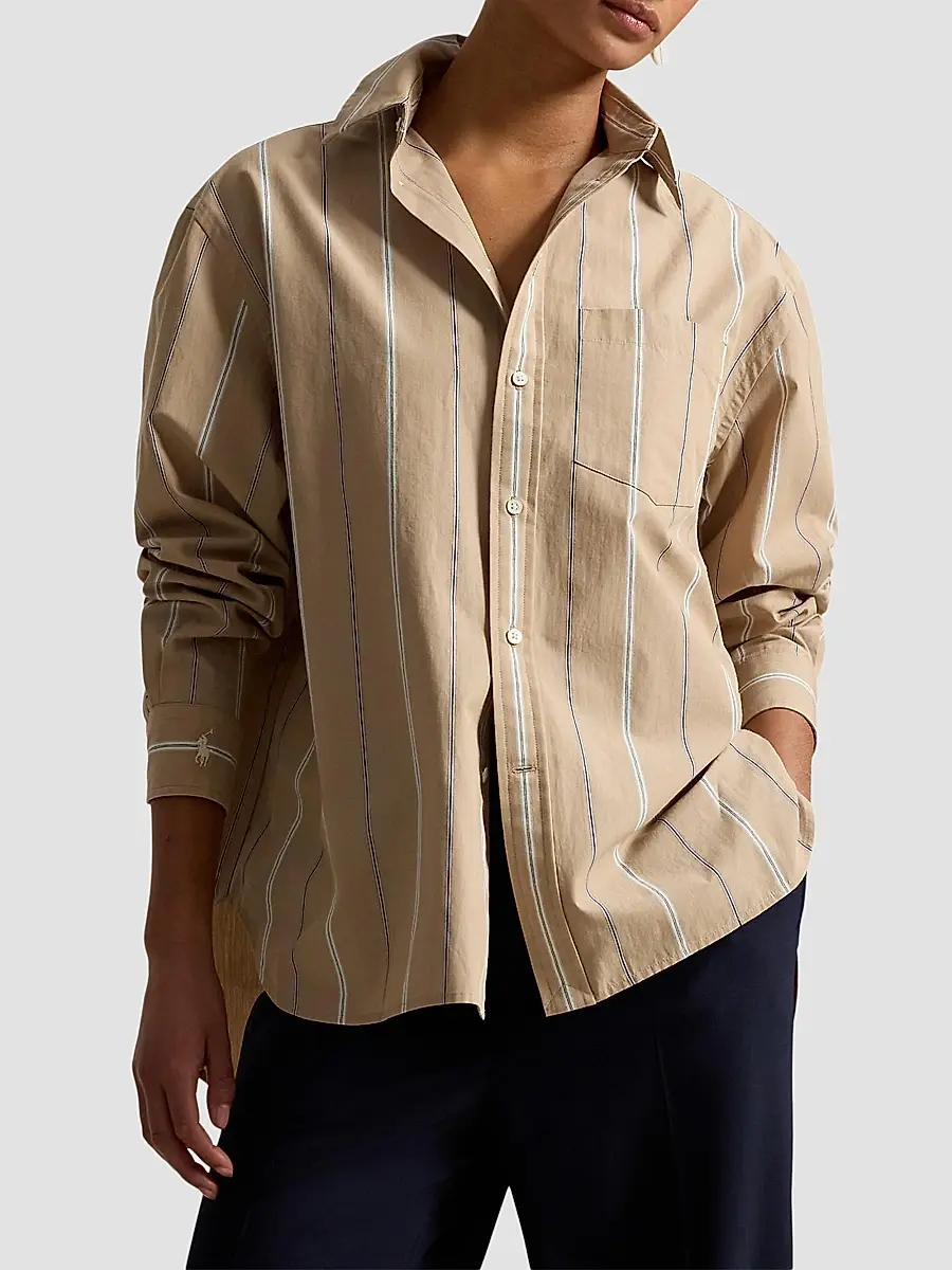 Polo Ralph Lauren Women's Oversized Striped Cotton Button-Front Shirt | Thumbnail 4 Polo Ralph Lauren Women's Oversized Striped Cotton Button-Front Shirt | Thumbnail 4
