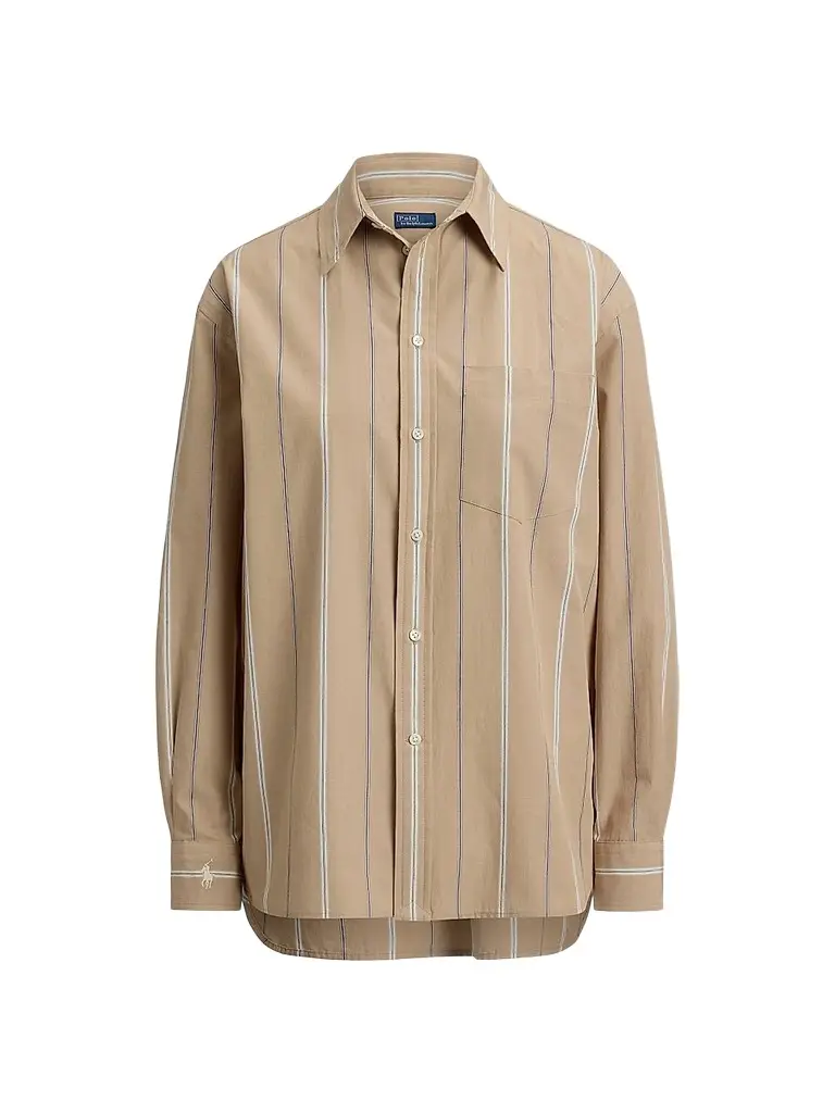 Polo Ralph Lauren Women's Oversized Striped Cotton Button-Front Shirt - Tan Cream | Image 1 Polo Ralph Lauren Women's Oversized Striped Cotton Button-Front Shirt - Tan Cream | Image 1