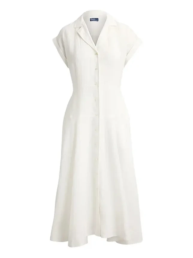 Women's Linen Short-Sleeve Midi Shirtdress Women's Linen Short-Sleeve Midi Shirtdress