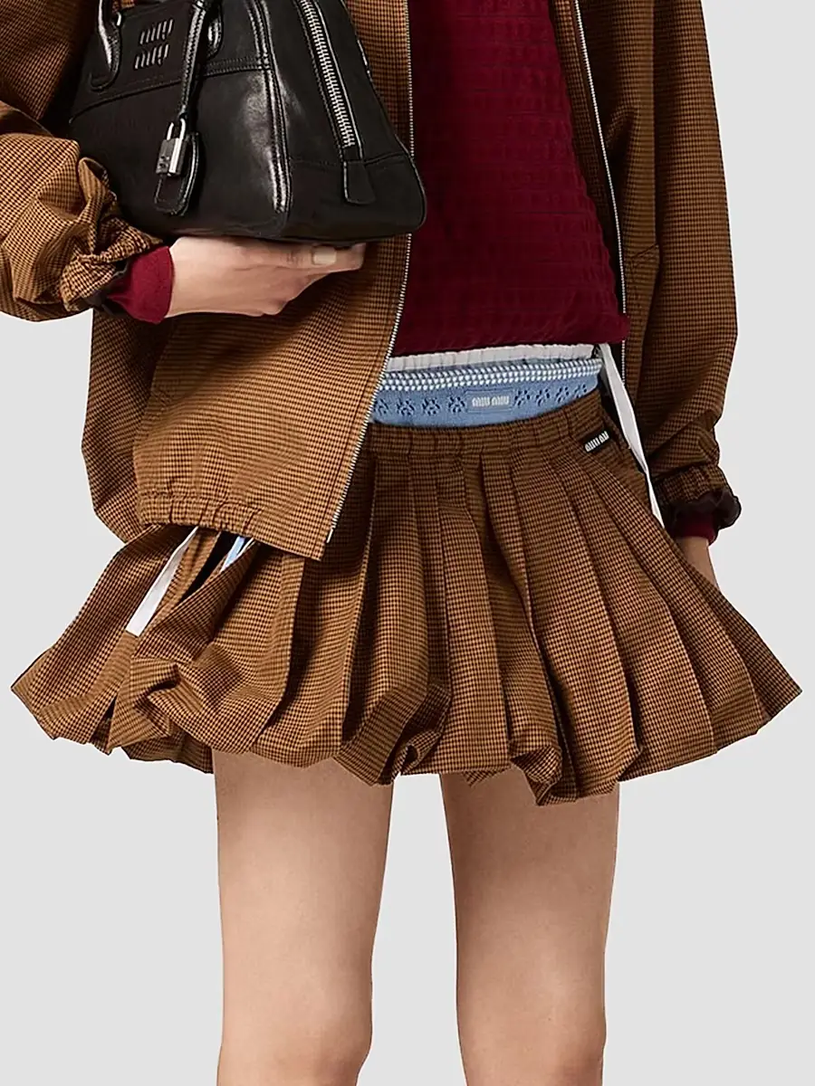 Miu Miu Women's Pleated Gingham Check Mini Skirt | Thumbnail 2
