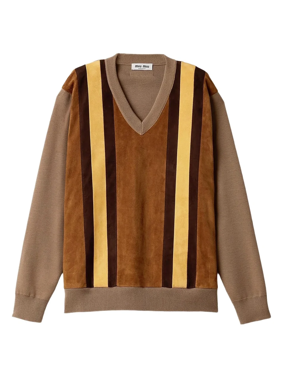 Miu Miu Women's Wool and Suede Sweater - Brown