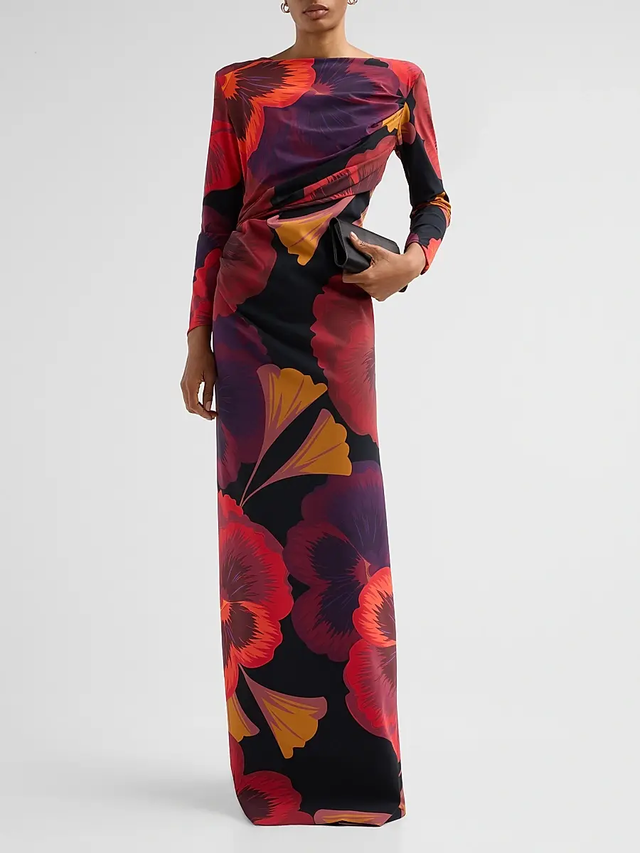 Chiara Boni La Petite Robe Women's Soleo Floral Draped Long-Sleeve Gown | Thumbnail 2 Chiara Boni La Petite Robe Women's Soleo Floral Draped Long-Sleeve Gown | Thumbnail 2