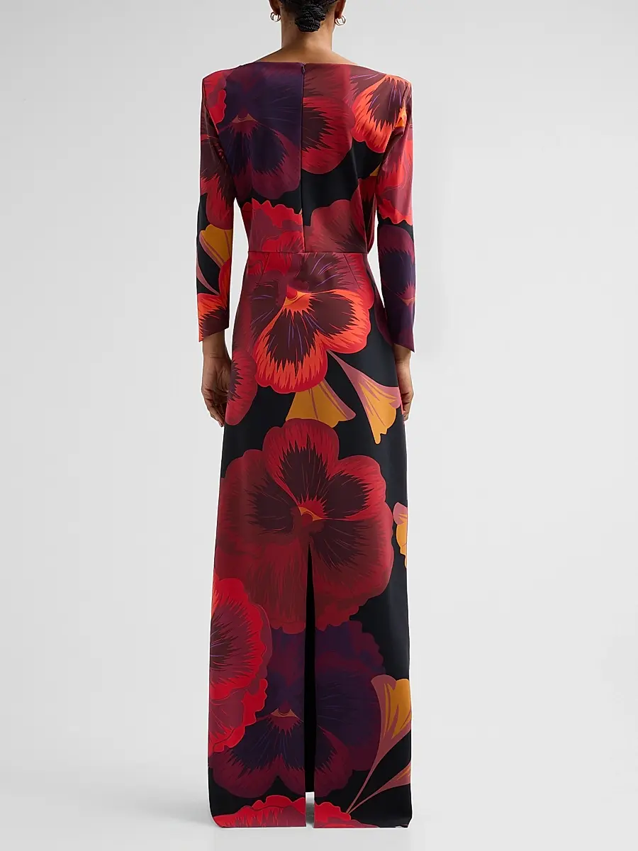 Chiara Boni La Petite Robe Women's Soleo Floral Draped Long-Sleeve Gown | Thumbnail 3 Chiara Boni La Petite Robe Women's Soleo Floral Draped Long-Sleeve Gown | Thumbnail 3