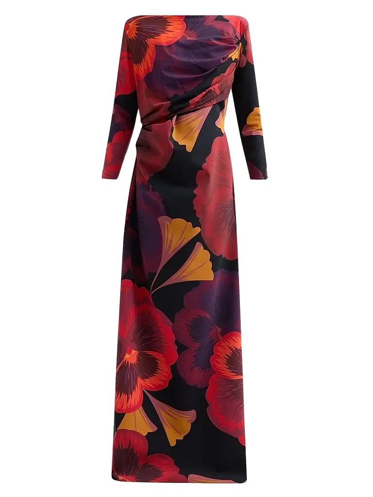 Chiara Boni La Petite Robe Women's Soleo Floral Draped Long-Sleeve Gown - Josephine Black - Size 8 | Image 1 Chiara Boni La Petite Robe Women's Soleo Floral Draped Long-Sleeve Gown - Josephine Black - Size 8 | Image 1