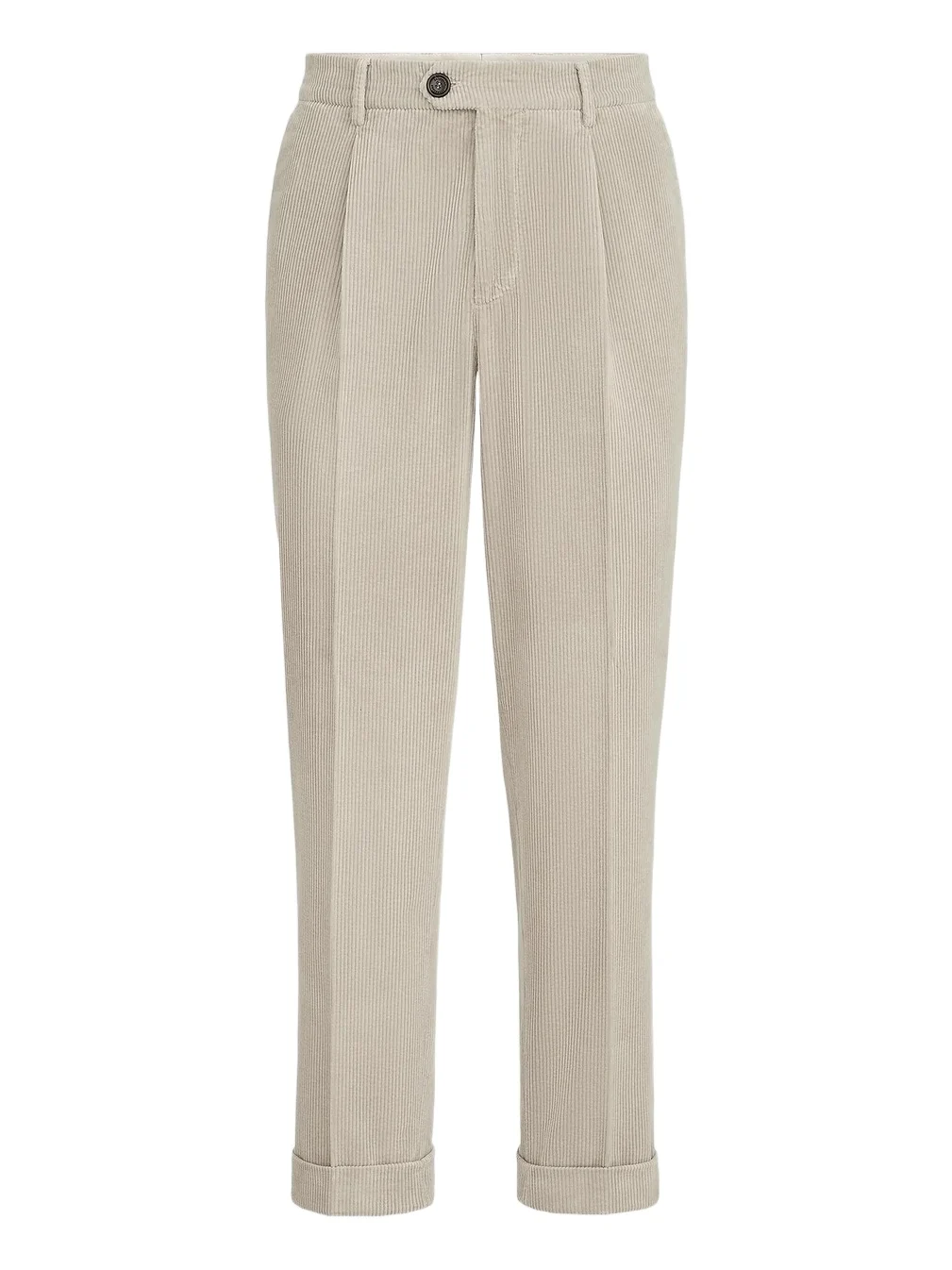 Brunello Cucinelli Men's Garment-Dyed Trousers in Cotton Corduroy with Pleat - Beige