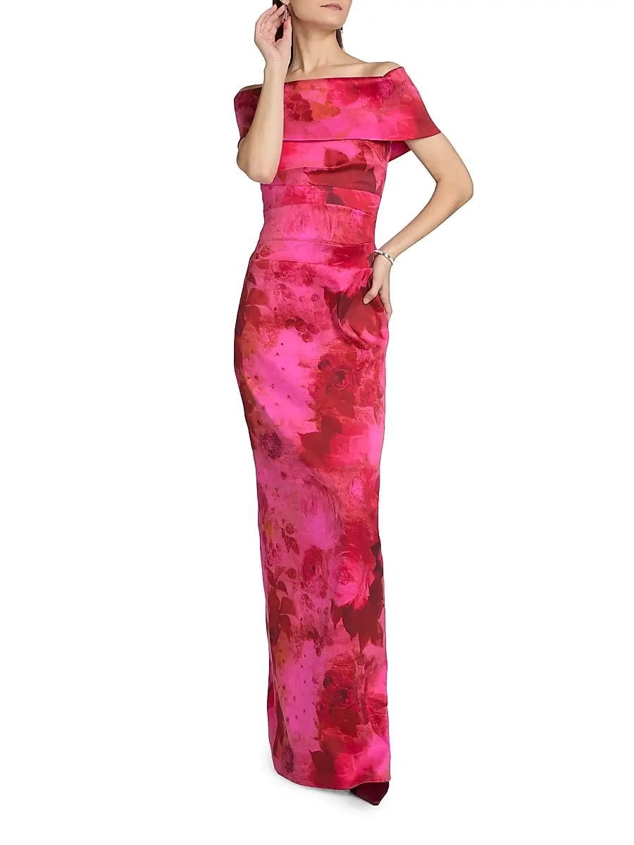 Teri Jon by Rickie Freeman Women's Floral Off-the-Shoulder Ruched Gown | Thumbnail 2