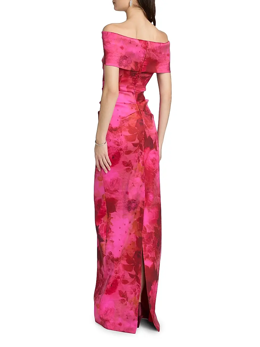 Teri Jon by Rickie Freeman Women's Floral Off-the-Shoulder Ruched Gown | Thumbnail 5