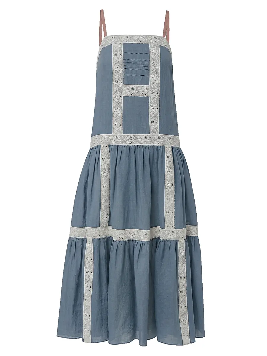 Veronica Beard Women's Mazarine Tiered Midi-Dress - Blue Steel - Size 16 | Image 1 Veronica Beard Women's Mazarine Tiered Midi-Dress - Blue Steel - Size 16 | Image 1