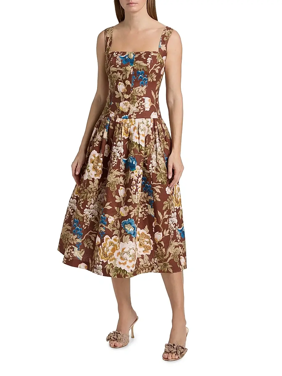 Cara Cara Women's Feliz Floral Linen Midi Dress | Thumbnail 2 Cara Cara Women's Feliz Floral Linen Midi Dress | Thumbnail 2