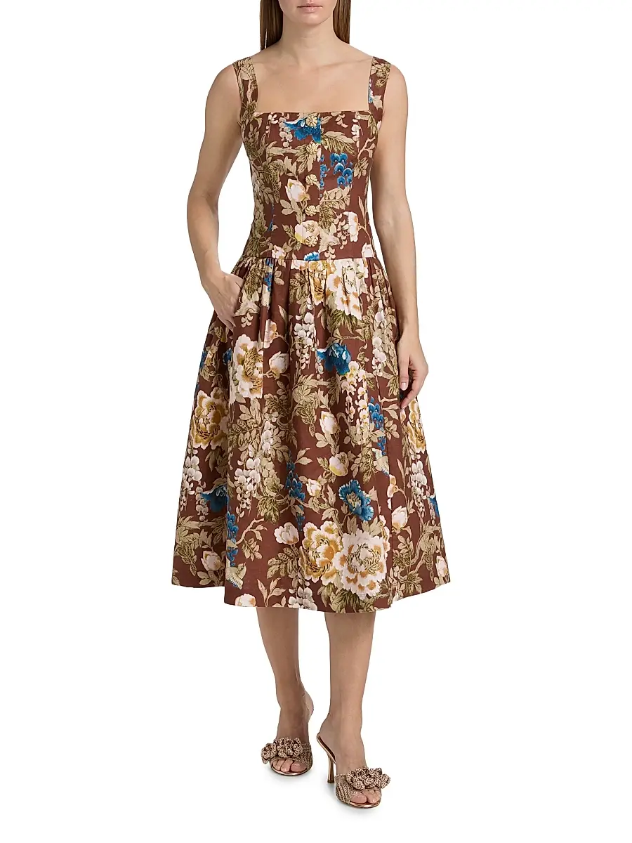 Cara Cara Women's Feliz Floral Linen Midi Dress | Thumbnail 3 Cara Cara Women's Feliz Floral Linen Midi Dress | Thumbnail 3