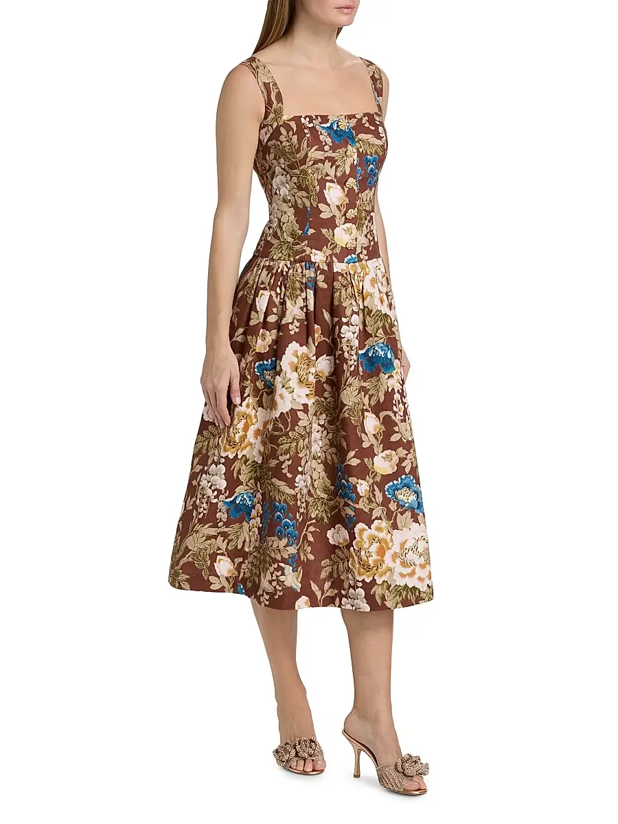 Cara Cara Women's Feliz Floral Linen Midi Dress | Thumbnail 4 Cara Cara Women's Feliz Floral Linen Midi Dress | Thumbnail 4
