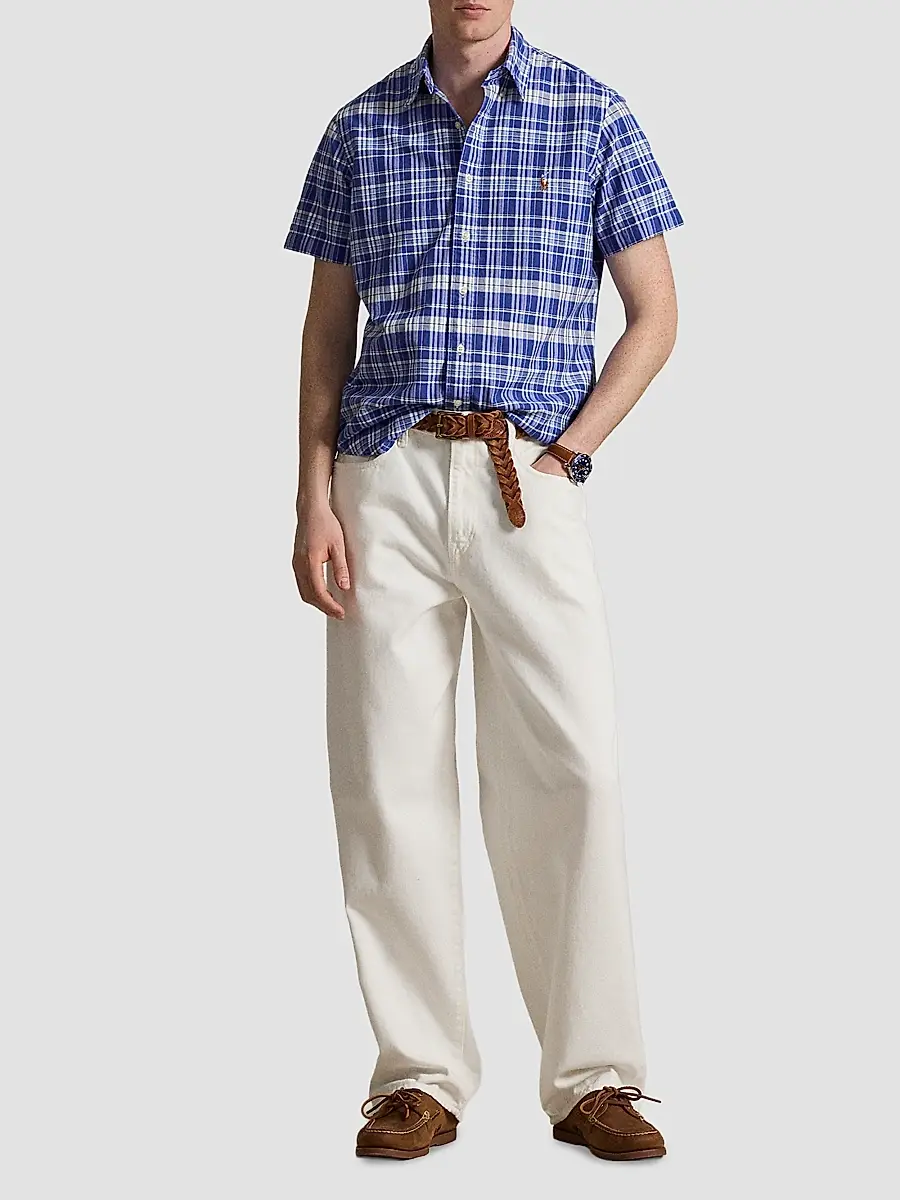 Polo Ralph Lauren Men's Classic-Fit Plaid Short-Sleeve Oxford Shirt | Thumbnail 2 Polo Ralph Lauren Men's Classic-Fit Plaid Short-Sleeve Oxford Shirt | Thumbnail 2