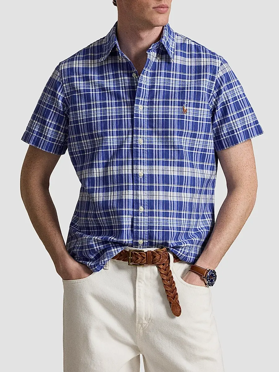 Polo Ralph Lauren Men's Classic-Fit Plaid Short-Sleeve Oxford Shirt | Thumbnail 4 Polo Ralph Lauren Men's Classic-Fit Plaid Short-Sleeve Oxford Shirt | Thumbnail 4
