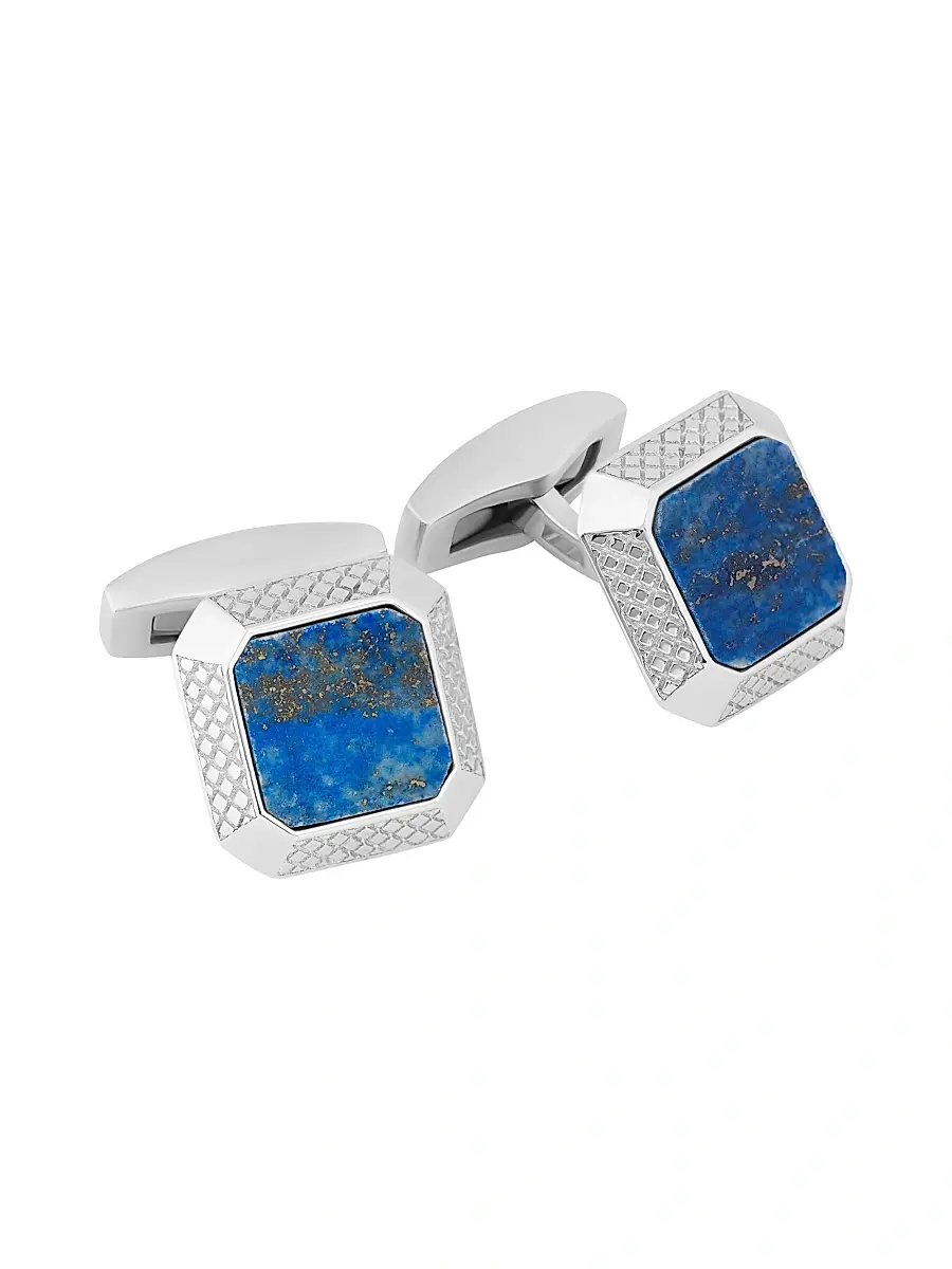 Tateossian Men's Lapis & Rhodium-Plated Sterling Silver Signature Octagon Cufflinks - Blue | Image 1 Tateossian Men's Lapis & Rhodium-Plated Sterling Silver Signature Octagon Cufflinks - Blue | Image 1