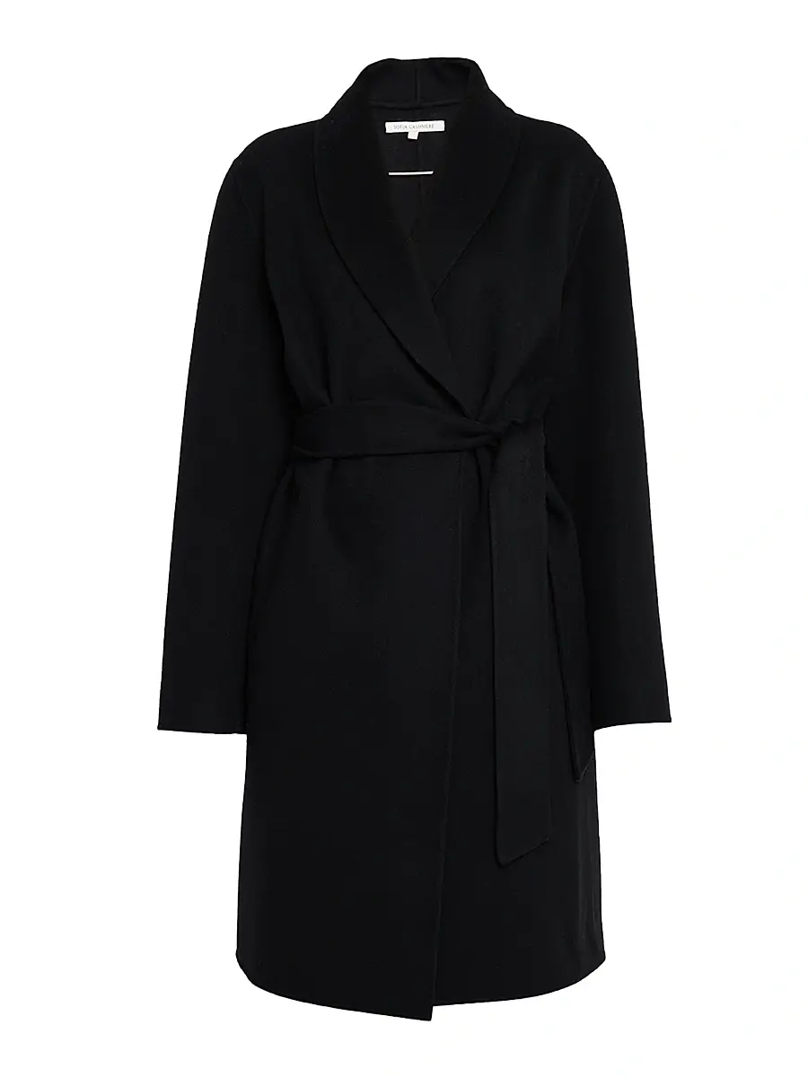 Sofia Cashmere Women's Double-Face Wool-Cashmere Wrap Coat - Black | Image 1 Sofia Cashmere Women's Double-Face Wool-Cashmere Wrap Coat - Black | Image 1