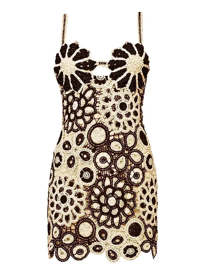 Women's Coral Floral Cotton Crochet Minidress