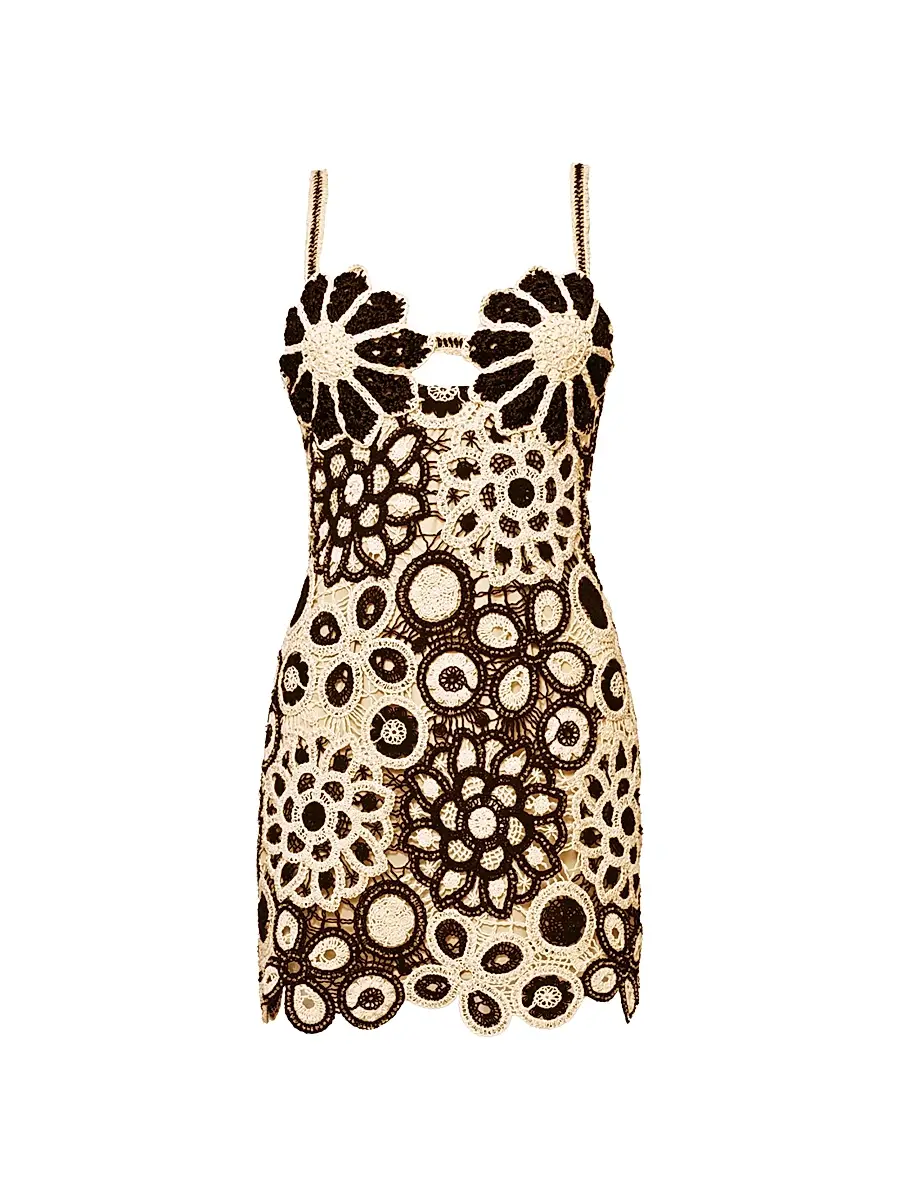 PatBo Women's Coral Floral Cotton Crochet Minidress - Black White | Image 1 PatBo Women's Coral Floral Cotton Crochet Minidress - Black White | Image 1
